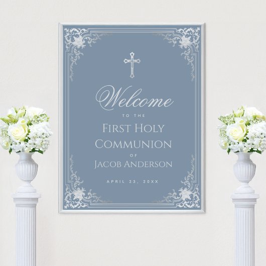 Boy First Communion Dusty Blue Welkom Poster