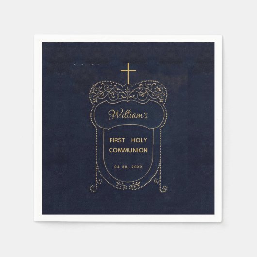 Boy First Communion Navy Blauw  Cross Script Servet (Voorkant)
