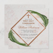 Boy First Communy Greenery Copper Marble Fern Kaart (Voorkant / Achterkant)