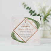 Boy First Communy Greenery Copper Marble Fern Kaart (Staand voorkant)