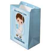 Boy First Heilige Communie Gift Bag Medium Cadeauzakje (Achterkant Gekanteld)