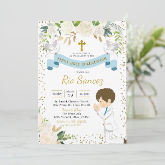 Boy First Holy Communion Invitation (Debout devant)