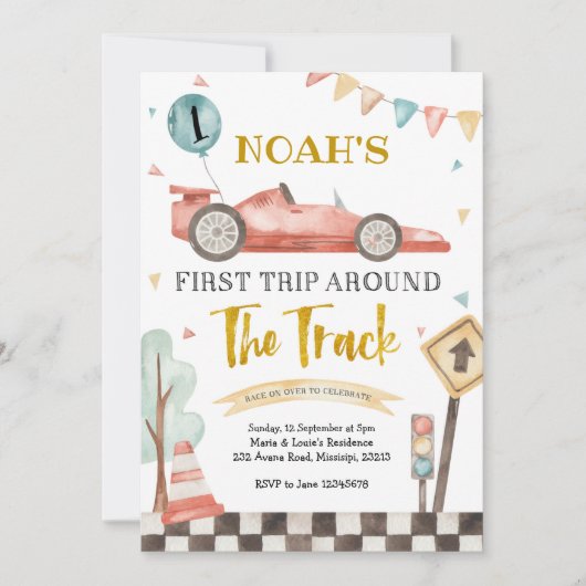 Boy First Racing Anniversaire Invitation (Devant)