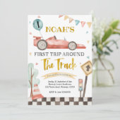 Boy First Racing Birthday Invitation Kaart (Staand voorkant)