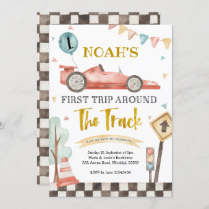Boy First Racing Birthday Invitation Kaart