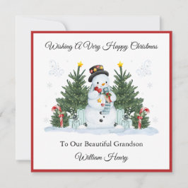 Boy First Second Third Christmas Snowman Card Feestdagenkaart