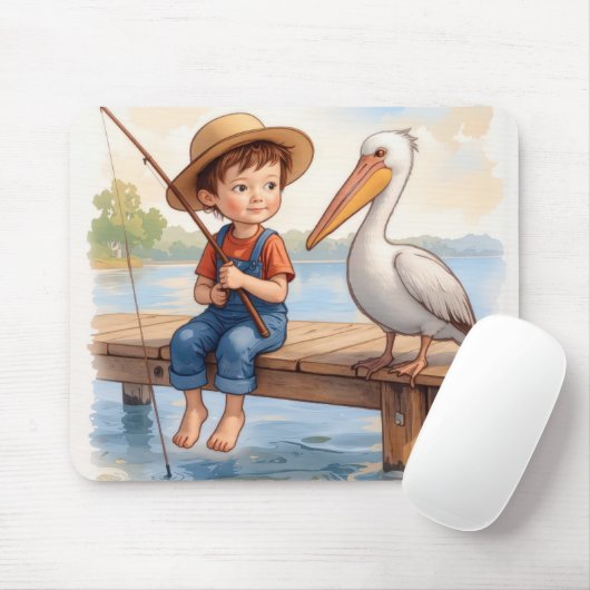 Boy Fishing With a Pelican Muismat (Met muis)