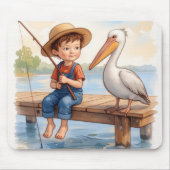 Boy Fishing With a Pelican Muismat (Voorkant)