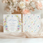 Boy Fleur sauvage Aquarelle Baptism Invitation