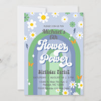 Boy Flower Power Verjaardag Uitnodiging, Uitnodigi