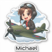  Boy Flying Airplane Clouds Fun Kids Personalized Sticker (Voorkant)