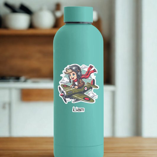 Boy Flying Airplane Clouds Fun Kids Personalized Sticker