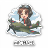 Boy Flying Airplane Cute Kids Personalized Sticker (Voorkant)