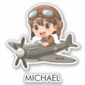 Boy Flying Airplane Cute Kids Personalized Sticker (Voorkant)