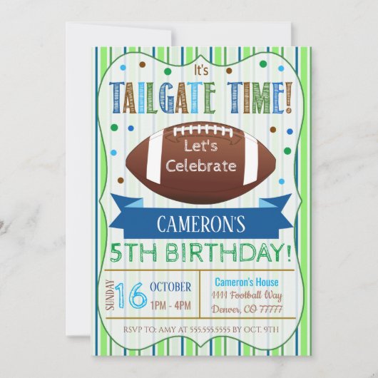 Boy Football Tailgate Anniversaire Invitation (Devant)