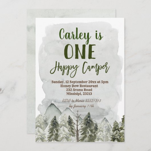 Boy Forest Camping Première Invitation d'anniversa (Devant / Derrière)