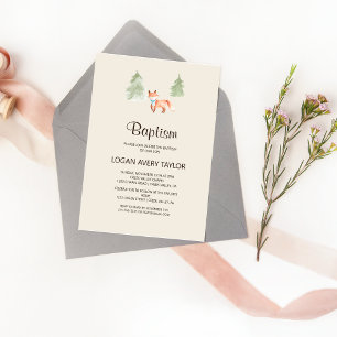 Boy Fox Woodland Baby shower Baptême Invitation