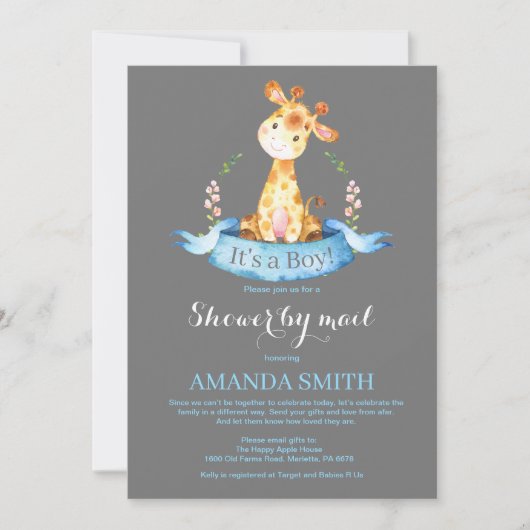 Boy Giraffe Baby shower par Mail Invitation (Devant)