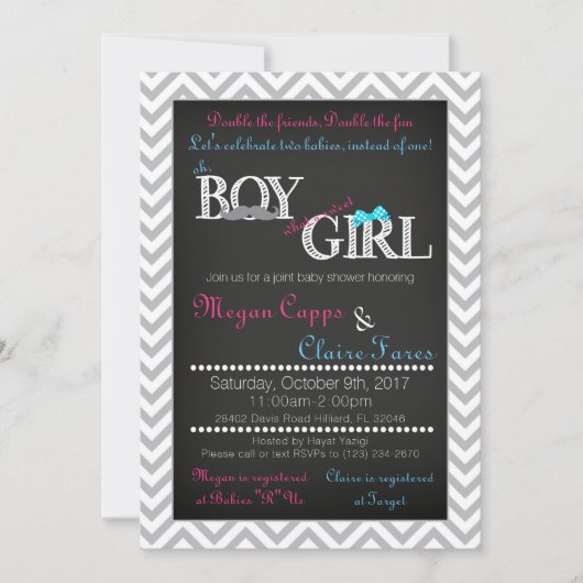 Boy Girl Joint Baby shower Invitation et carte de  (Devant)