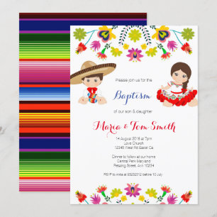 Boy Girl Siblings Christening Baptism Invitation Kaart