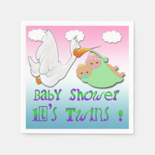 Boy & Girl Twins 2 - Stork Baby shower Papier Napk Servet