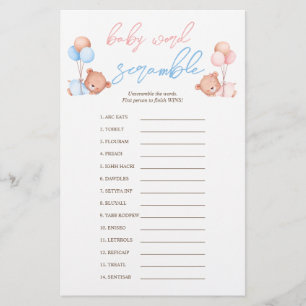 Boy Girl Twins Baby Scramble Baby shower spel Flyer