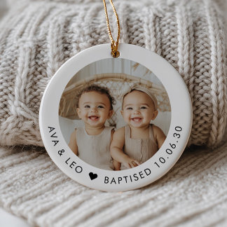 Boy Girl Twins Baptism Photo Keepsake Keramisch Ornament