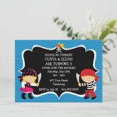 Boy Girl Twins Pirate Birthday Party Kaart (Staand voorkant)