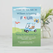 Boy Golf Cart Par-tee 4TH Birthday  Kaart (Staand voorkant)