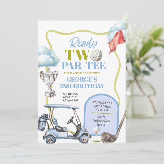 Boy Golf Two Par-Tee 2nd Birthday Kaart (Staand voorkant)