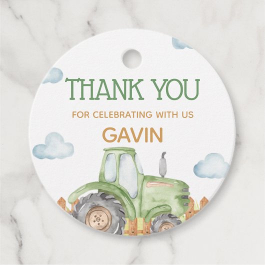 Boy Green Tractor Boerderij Verjaardagsfeestje Ron Bedankjes Labels (Voorkant)