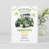 Boy Green Tractor Farm Birthday Party Invitation (Debout devant)