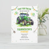 Boy Green Tractor Farm Birthday Party Invitation (Debout devant)