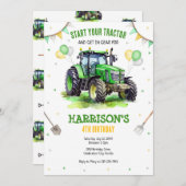 Boy Green Tractor Farm Birthday Party Invitation (Devant / Derrière)