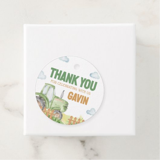 Boy Green Tractor Verjaardagsfeestje Ronde Bedankjes Labels (In situ)
