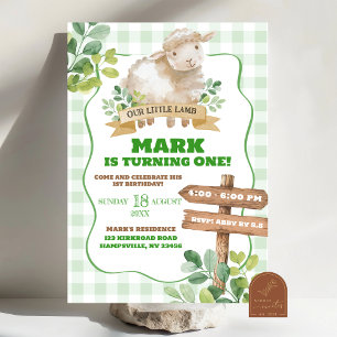 Boy Greenery Lamb Eerste Verjaardag Kaart
