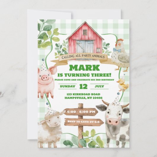 Boy Greenery Lamb eerste verjaardag uitnodiging (Voorkant)