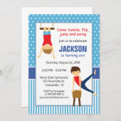 Boy Gymnastic Birthday Party Invitation Kaart (Voorkant / Achterkant)
