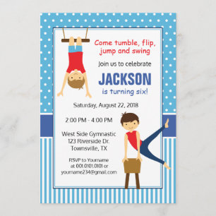 Boy Gymnastic Birthday Party Invitation Kaart