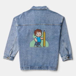 Boy hand schrijven potlood denim jacket