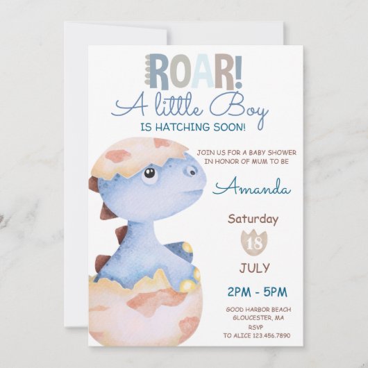 Boy Hatching Soon Dinosaur Baby shower Kaart (Voorkant)