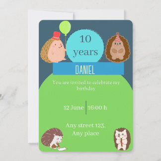 Boy Hedgehog Birthday Party Invitation Kaart