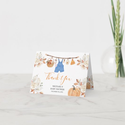 Boy Herfst Kleding Pompoen Herfst Baby shower Gevo Bedankkaart (Voorkant)