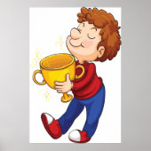 Boy Holding Golden Trophy Award winnaar Poster (Voorkant)