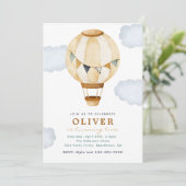 Boy Hot Air ballon Birthday Invitation Kaart (Staand voorkant)