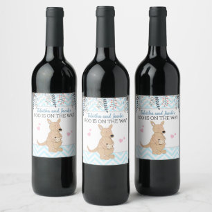 Boy Kangaroo Wine Label Boho Baby shower Wijn Etiket