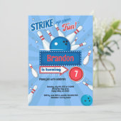 Boy Kind Bowling Verjaardagsfeestje Retro Blauw &  Kaart (Staand voorkant)