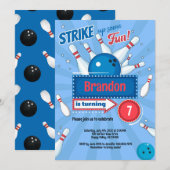 Boy Kind Bowling Verjaardagsfeestje Retro Blauw &  Kaart (Voorkant / Achterkant)