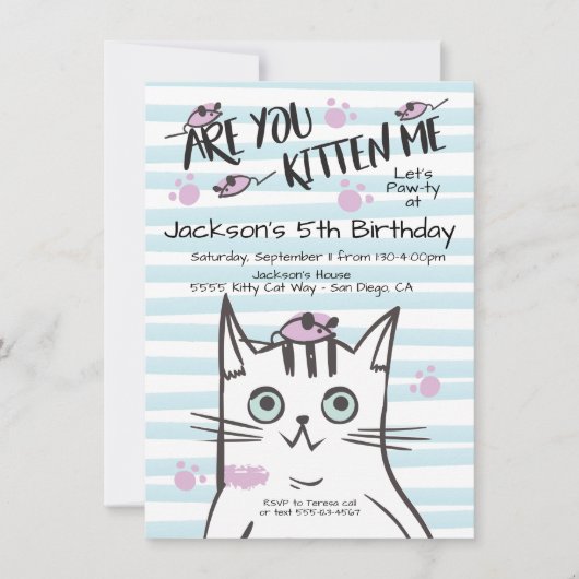 Boy Kitty Chat Anniversaire Fête Invitation (Devant)
