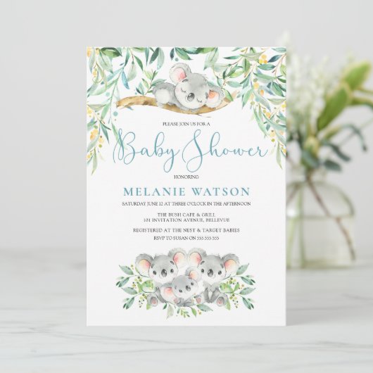 Boy Koala Bush Baby Shower Invitations (Debout devant)